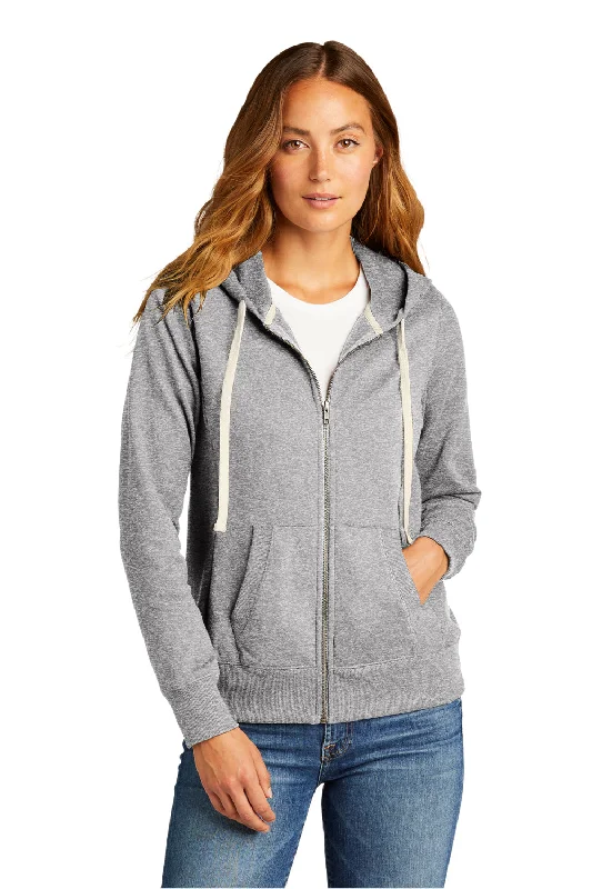 District Womens Re-Fleece Full Zip Hooded Sweatshirt Hoodie - Heather Light Grey