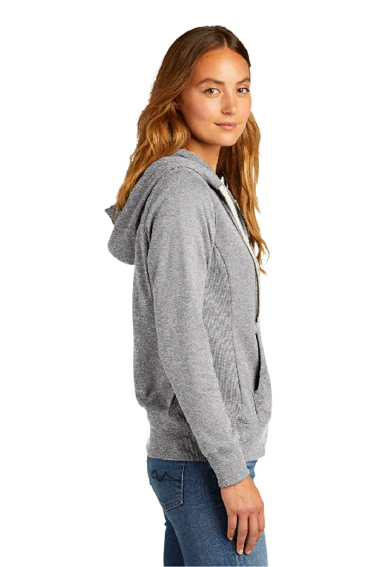 District Womens Re-Fleece Full Zip Hooded Sweatshirt Hoodie - Heather Light Grey