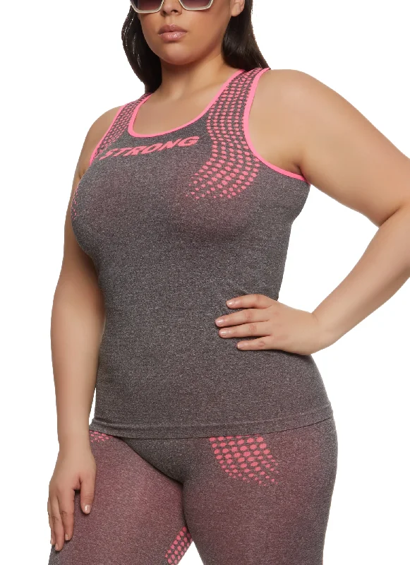 Plus Size Seamless Strong Graphic Racerback Tank Top