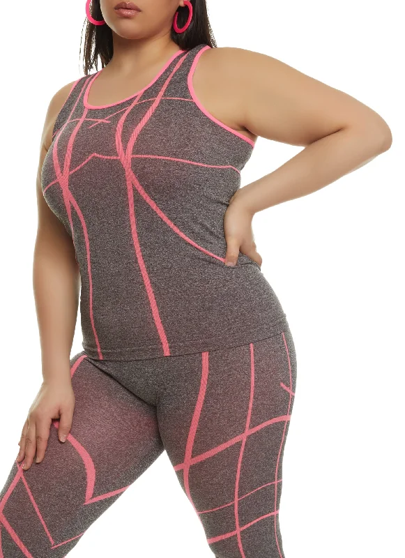 Plus Size Stripe Detail Seamless Racerback Tank Top