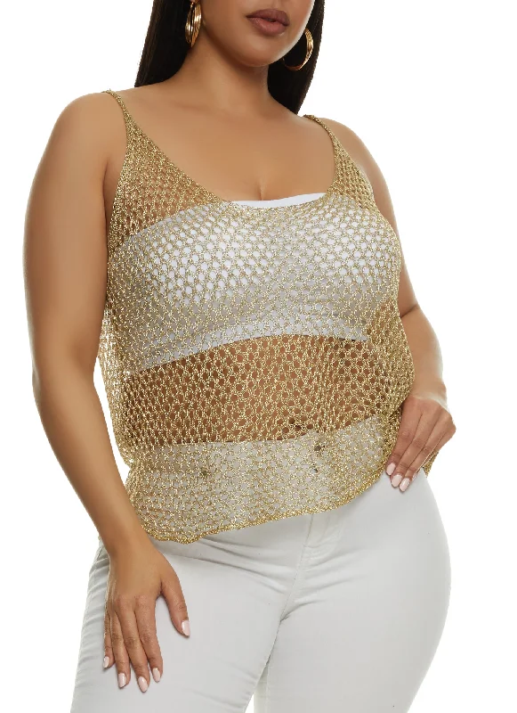 Plus Size Lurex Fishnet Tank Top