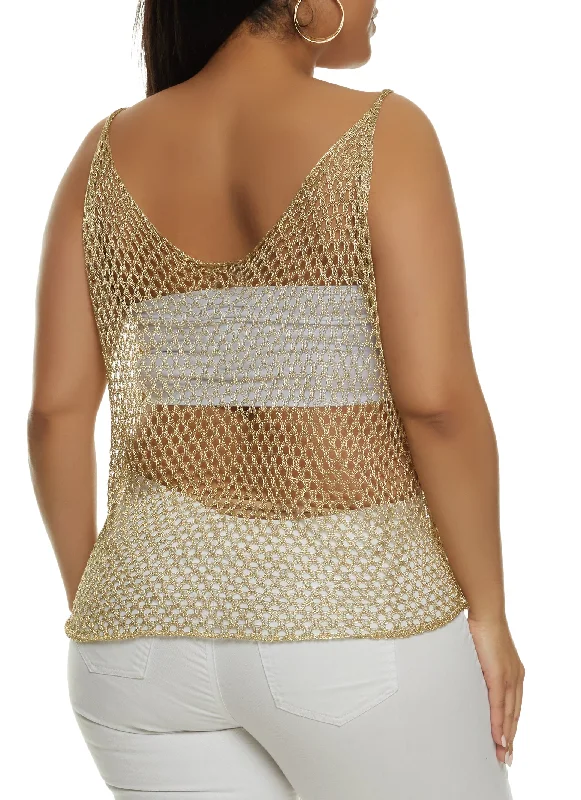 Plus Size Lurex Fishnet Tank Top