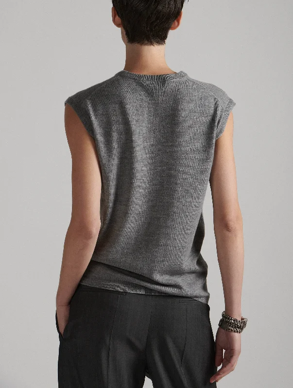 Grey sleeveless merino knit crew neck sweater