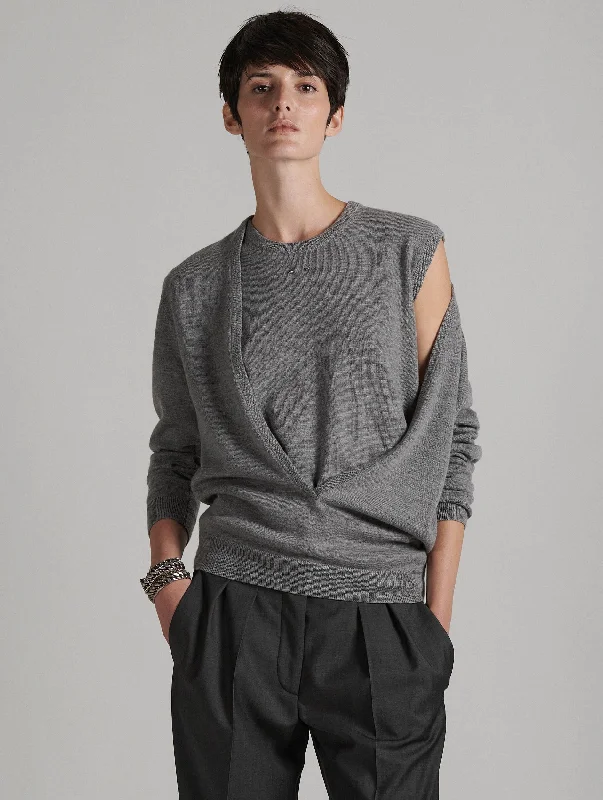 Grey sleeveless merino knit crew neck sweater