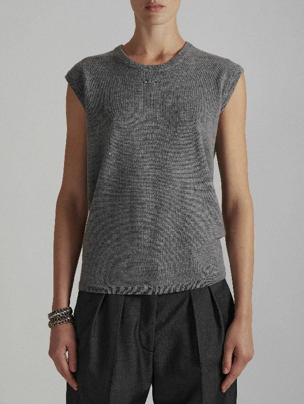 Grey sleeveless merino knit crew neck sweater