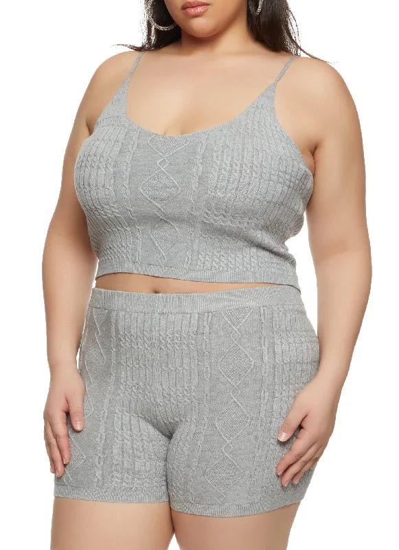 Plus Size Daisy Cable Knit Cropped Cami