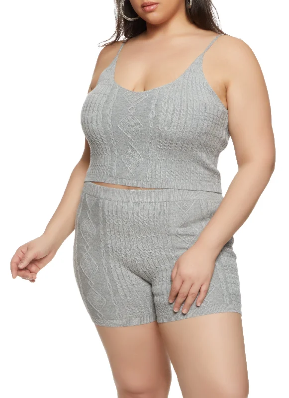 Plus Size Daisy Cable Knit Cropped Cami