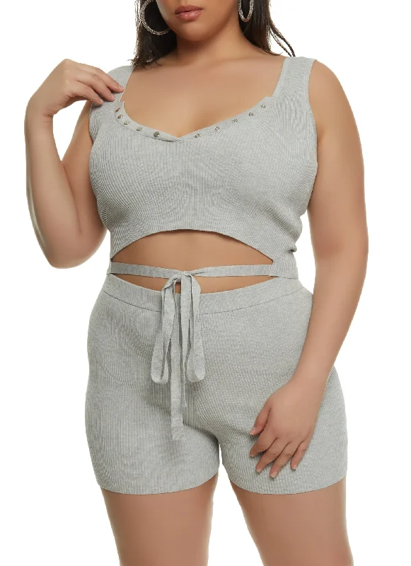 Plus Size Daisy Tie Front Cropped Tank Top