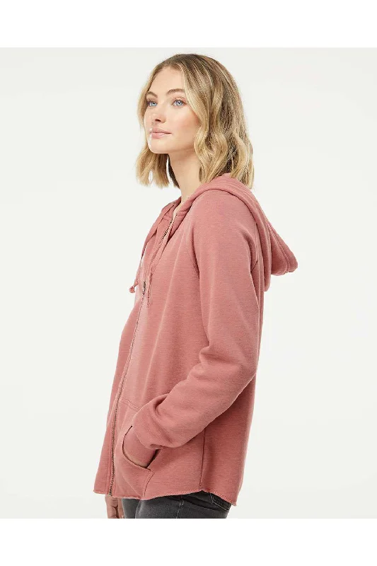 Independent Trading Co. Womens California Wave Wash Full Zip Hooded Sweatshirt Hoodie - Dusty Rose - NEW