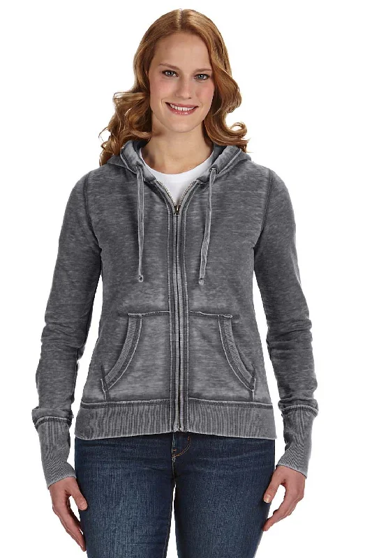 J America Womens Zen Burnout Fleece Full Zip Hooded Sweatshirt Hoodie - Dark Smoke Grey