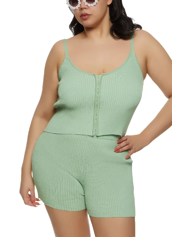 Plus Size Ribbed Hook and Eye Cami