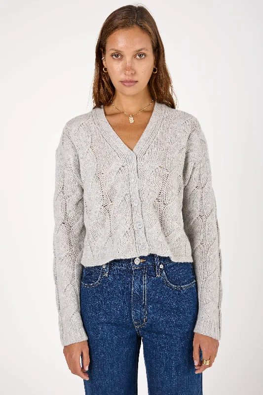 Jolie Cropped Cashmere Cable Cardigan in Foggy