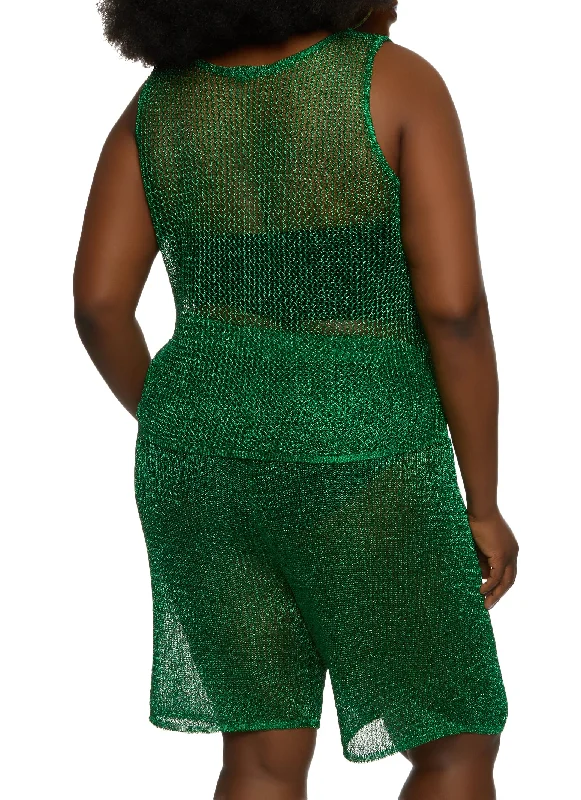 Plus Size Lurex Fishnet Tank Top