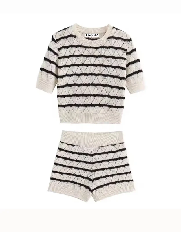 Knit Striped Micro Shorts With Matching Sweater