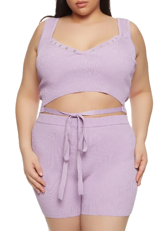 Plus Size Daisy Tie Front Cropped Tank Top