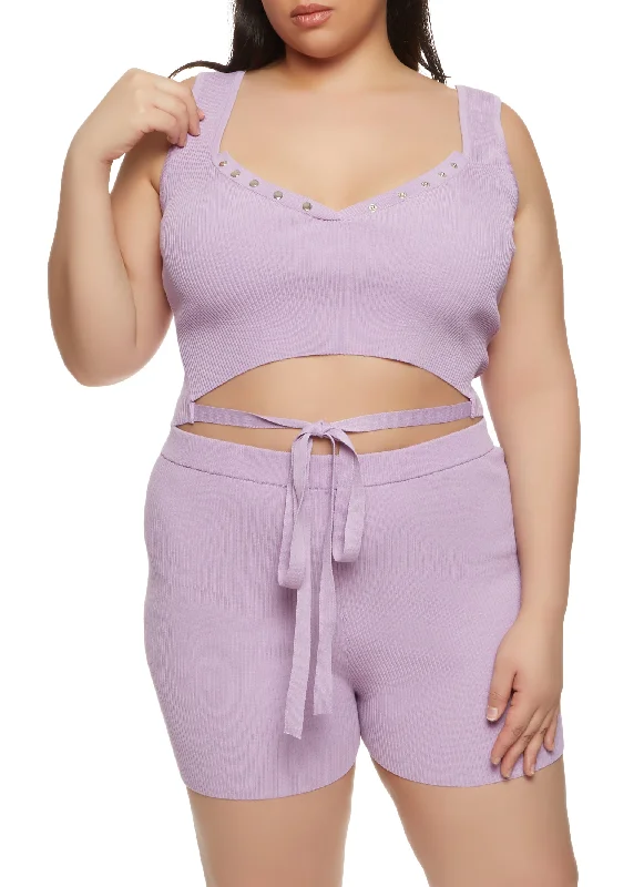 Plus Size Daisy Tie Front Cropped Tank Top