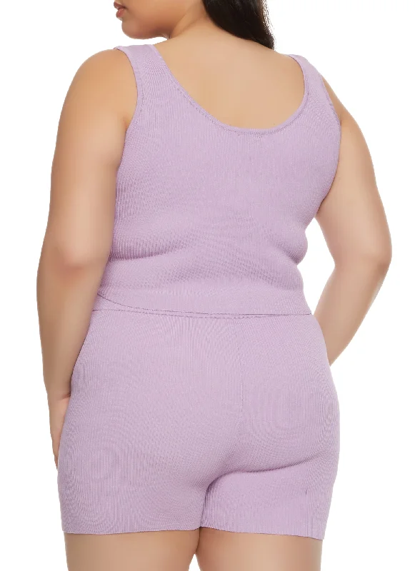 Plus Size Daisy Tie Front Cropped Tank Top