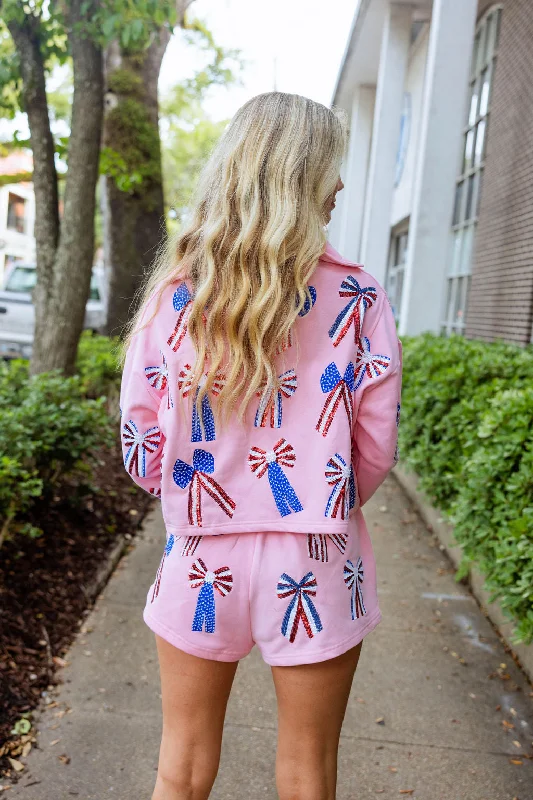 Light Pink USA Bow Collar Sweatshirt