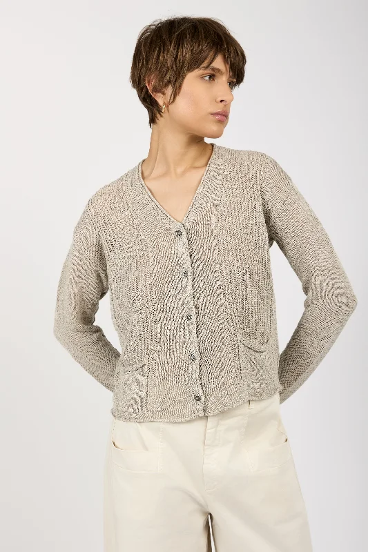 Linen and Cotton Knit Cardigan in Pearl Grey