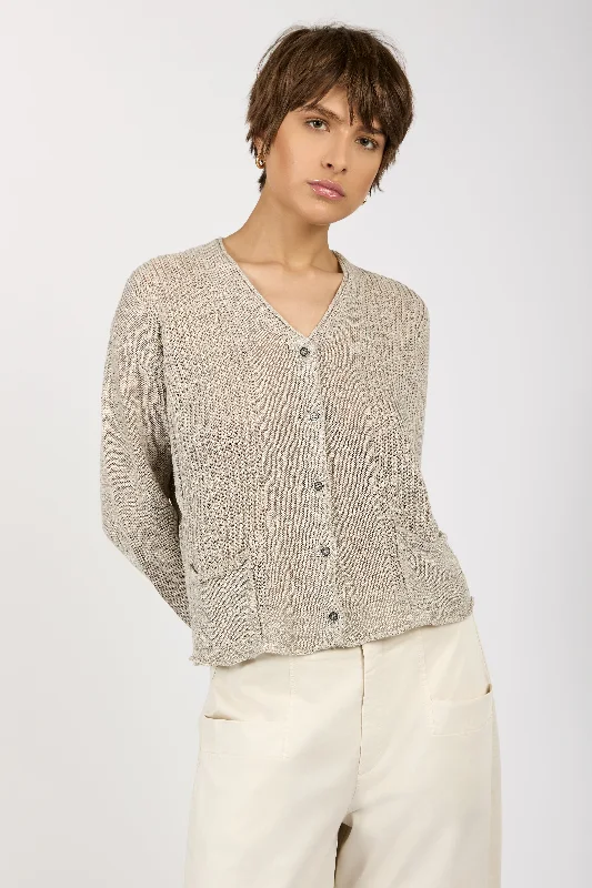 Linen and Cotton Knit Cardigan in Pearl Grey