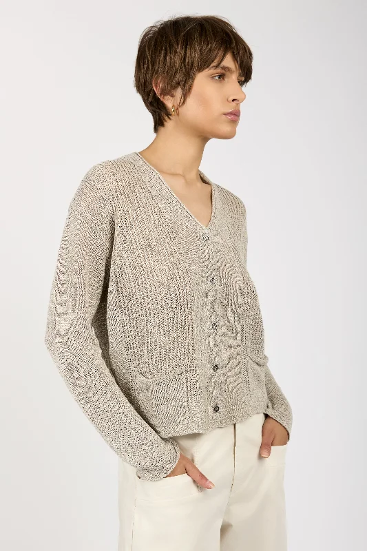 Linen and Cotton Knit Cardigan in Pearl Grey