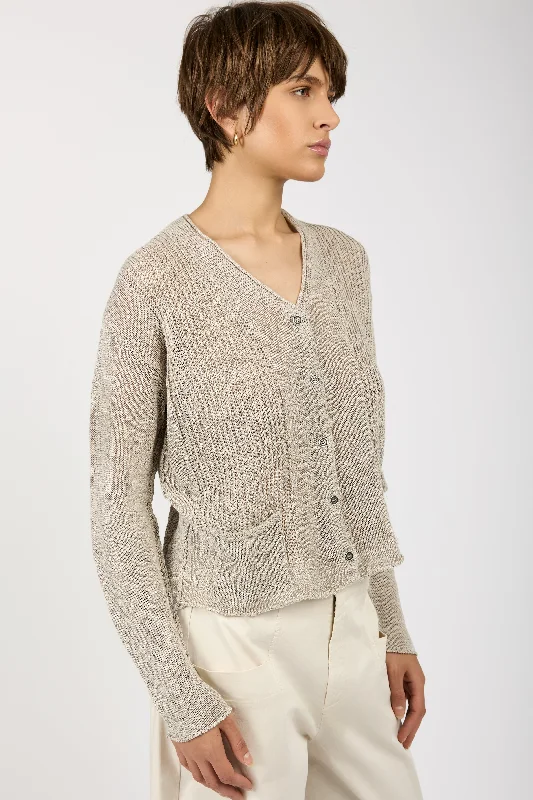 Linen and Cotton Knit Cardigan in Pearl Grey