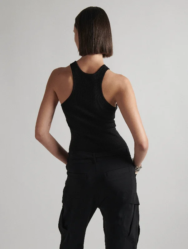 Low-cut tank top in black fine knit