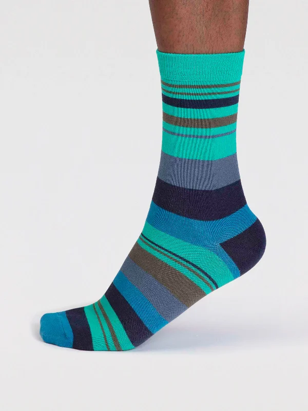 Maddock Bamboo Stripe Socks - Jade Green