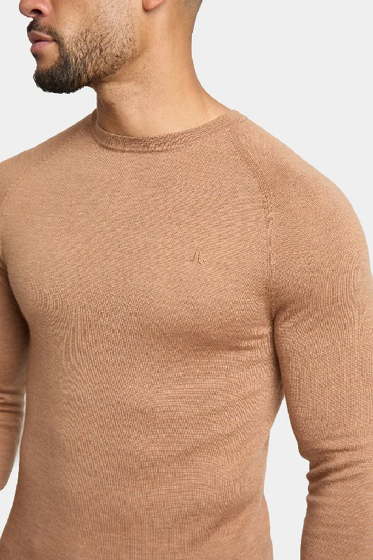 Merino Wool Crew Neck Jumper in Camel