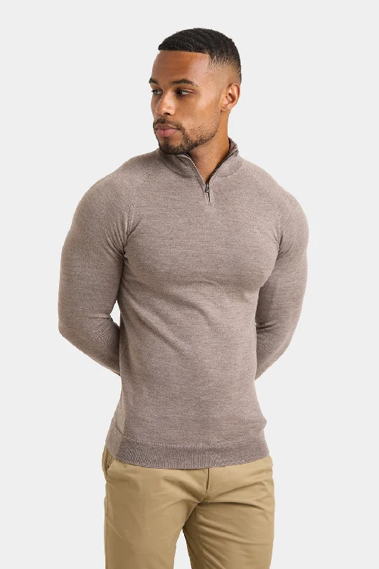 Merino Wool Half Zip Neck in Natural Marl