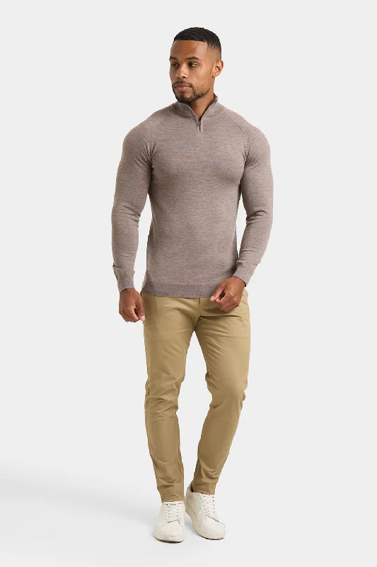 Merino Wool Half Zip Neck in Natural Marl