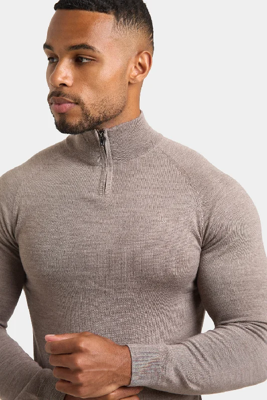 Merino Wool Half Zip Neck in Natural Marl