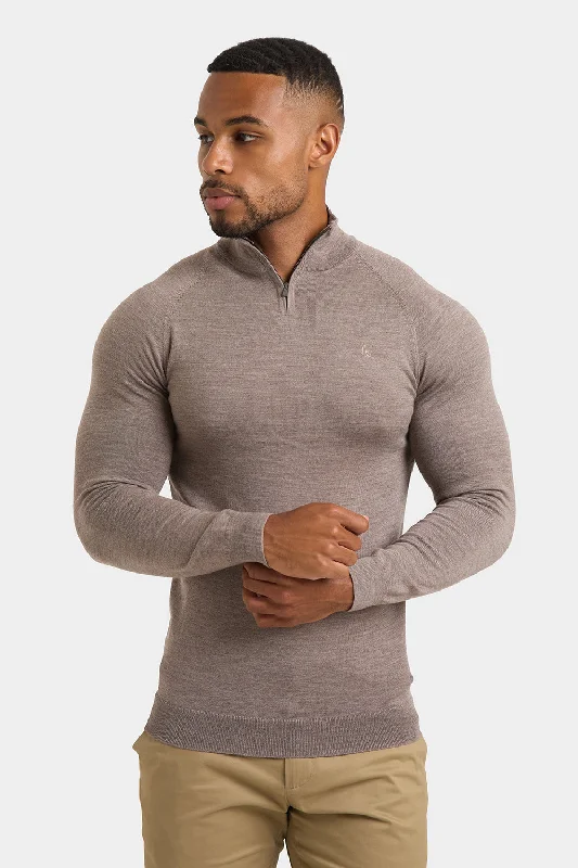 Merino Wool Half Zip Neck in Natural Marl