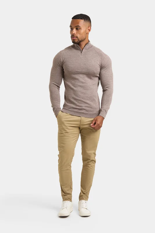 Merino Wool Half Zip Neck in Natural Marl