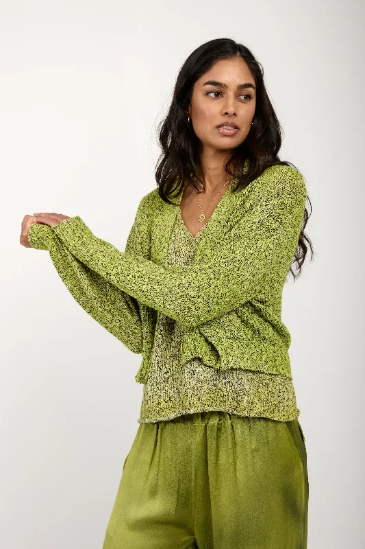 Mouliné Boxy Cotton Cardigan in Lime