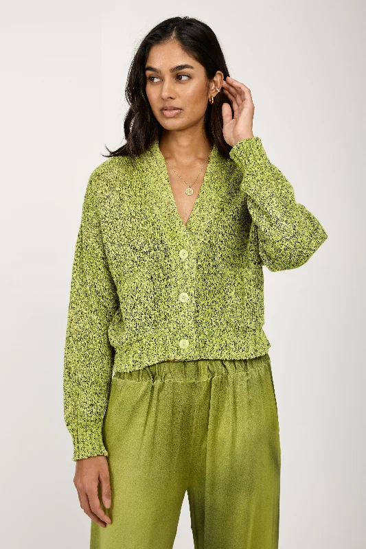 Mouliné Boxy Cotton Cardigan in Lime