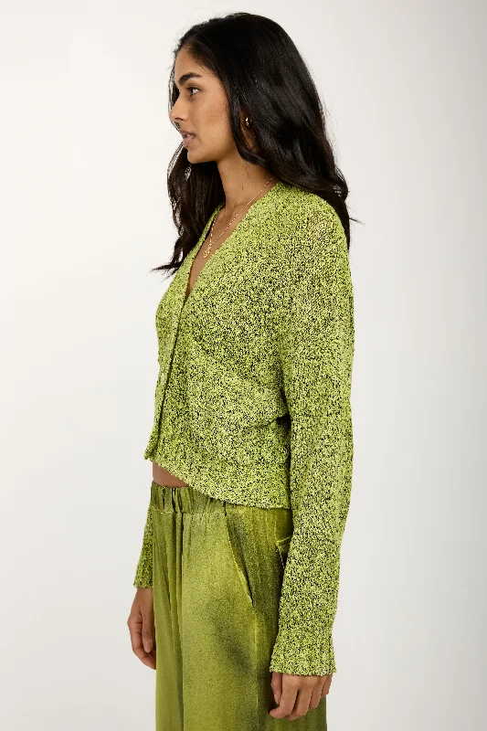 Mouliné Boxy Cotton Cardigan in Lime