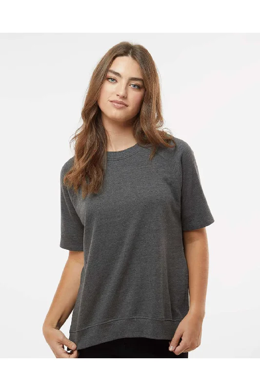 MV Sport Womens French Terry Short Sleeve Crewneck Sweatshirt - Charcoal Grey - NEW