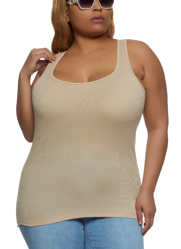 Plus Size Ribbed Knit Racerback Tank Top