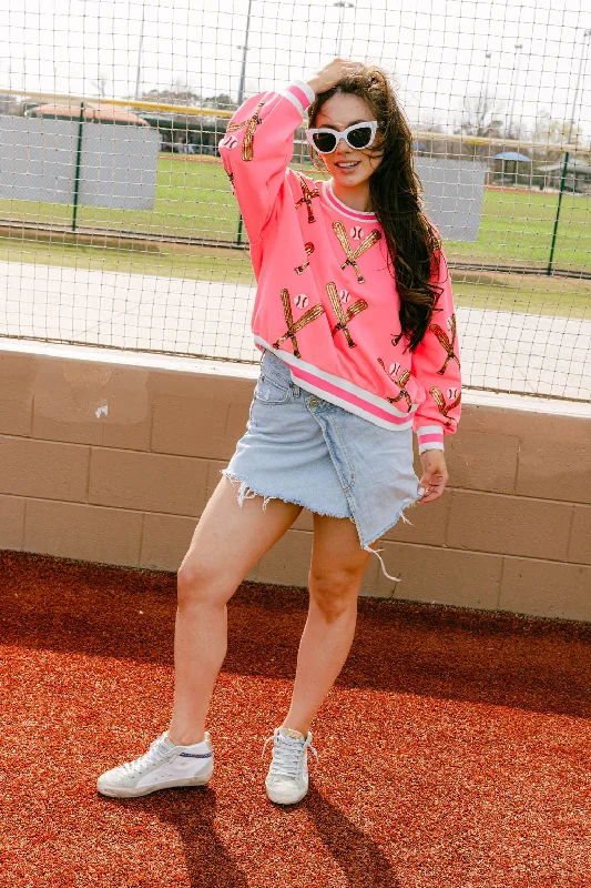 Neon Pink Scattered Baseball Bat Sweatshirt