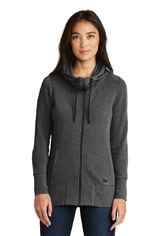 New Era Womens Fleece Full Zip Hooded Sweatshirt Hoodie - Heather Black