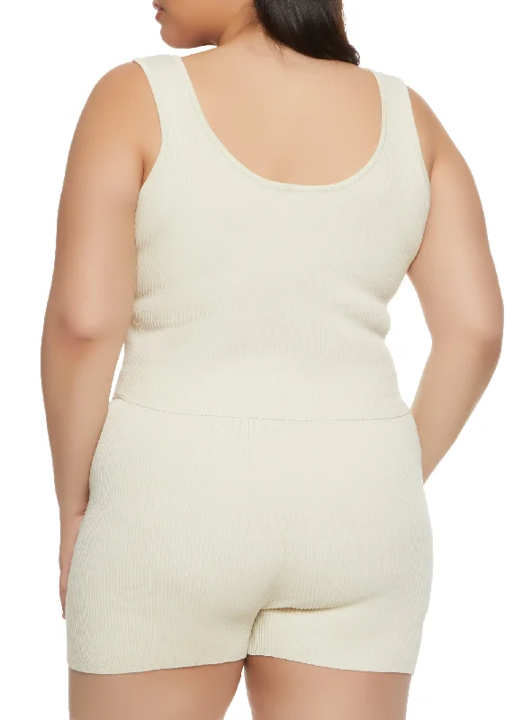 Plus Size Daisy Tie Front Cropped Tank Top