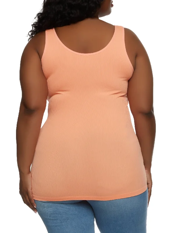 Plus Size Ribbed Notch Neck Tank Top