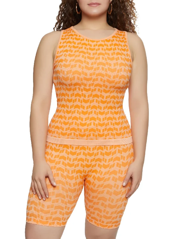 Plus Size Seamless Geometric Print Tank Top