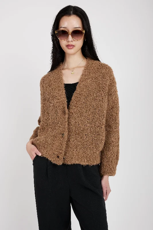 Oversized Cropped Cardigan in Camel