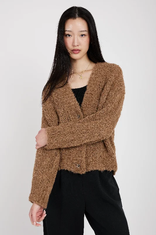 Oversized Cropped Cardigan in Camel