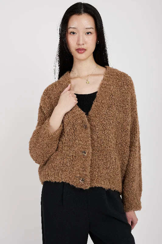 Oversized Cropped Cardigan in Camel