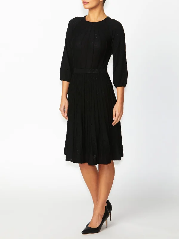 Pia Black Pleated Knit Dress