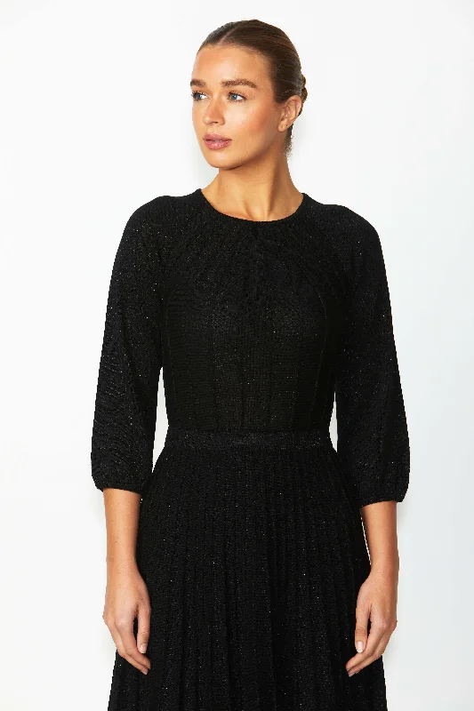 Pia Black Pleated Knit Dress