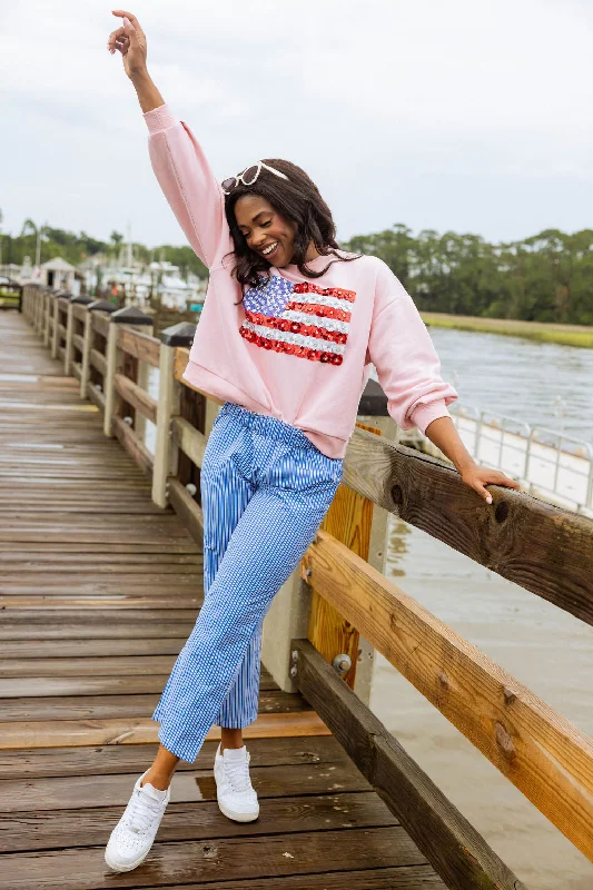 Pink Flower American Flag Sweatshirt